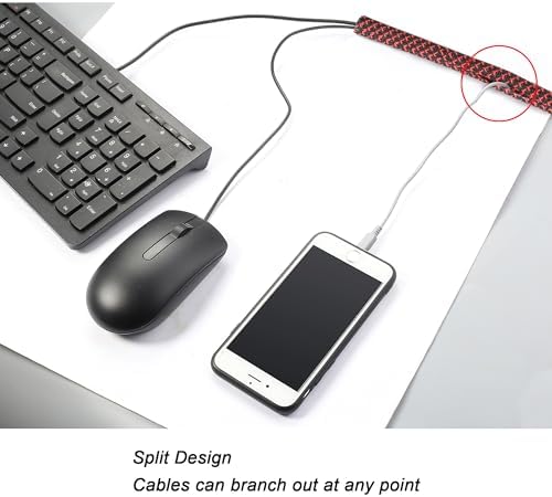 Cable Management Sleeve, Split Design, 10FT - 1/2 Inch, Black/Red - Image 3