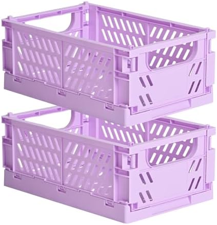 HUUSMOT 2-Pack Collapsible Plastic Storage Baskets, Purple, 9.8"x6.5"x3.8" by HUUSMOT