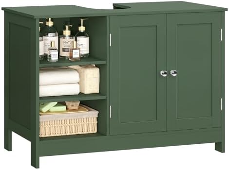 TEENFON 35.4" Pedestal Sink Storage Cabinet with 2 Doors and Adjustable Shelves, Bathroom Sink Cabinet, Under Sink Storage with U-Shape Cut-Out, Green by TEENFON