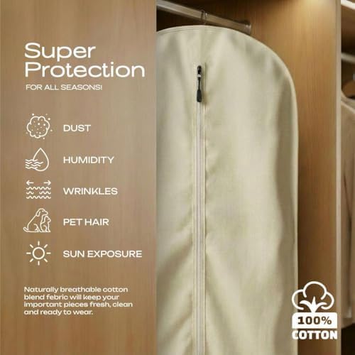 100% Cotton Garment Bag | Long | Breathable Garment Bags for Hanging Clothes | Garment Storage Bag for Long Dresses & Coats Storage | Pack of 3 (42 Inch) - Image 4