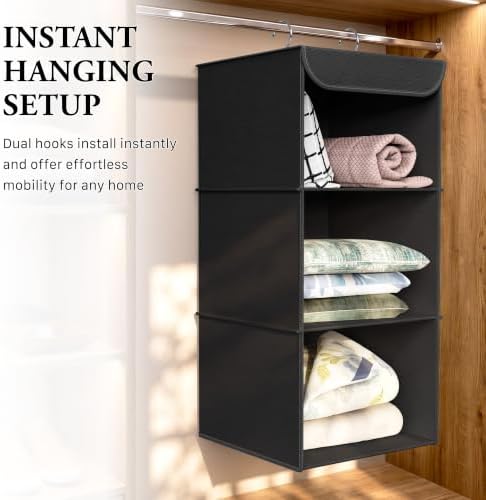 Simple Houseware 3 Shelf Hanging Closet Organizer, Black - Image 6
