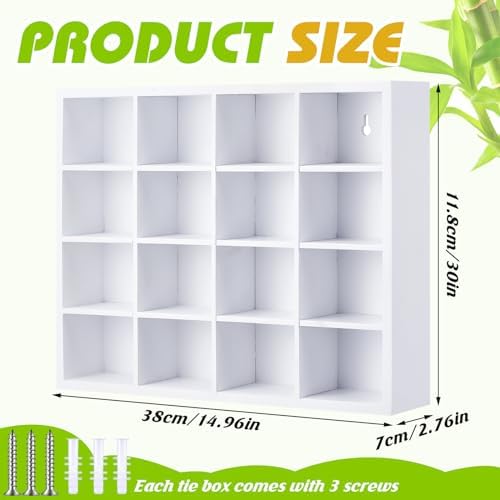 Wesiti Tie Box Organizer Wall Mounted Tie Rack with 16 Compartments Bamboo Belt Holder for Men Scarf Necktie Home Wall Closet(White Color,1 Piece) - Image 2