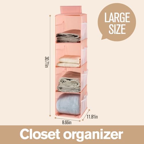 Hanging Closet Organizer, 4-Section Storage Shelves, Oxford Cloth with Mesh Pockets, (Cerulean, 4 Section) - Image 2
