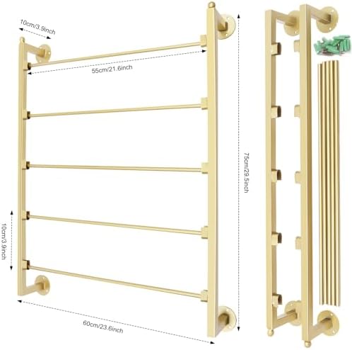 5 Tier Wall Mounted Tie Rack Scarf Display Stand Belt Pants Hangers Scarves Hijab Stand, Towel Rack Ribbon Holder,Wrapping Paper Spool Storage for Retail,Store (Gold, 5 Tier 23.6x29.5in) - Image 5