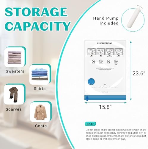 10 Pack Small Space Saver Vacuum Storage Bags Compression Seal Bags for Travel Clothing Luggage Blankets Comforters with Hand Pump - Image 5