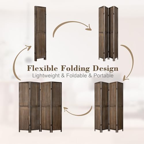 WelFurGeer 4 Panel Room Divider Screen - 360° Adjustable Folding Panels for Privacy, Bedroom, Living Room & Patio, Handcrafted Decorative Room Divider, Freestanding Divider for Room Separation (Brown) - Image 4
