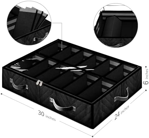 Set of 2, Under Bed Shoe Storage Organizer, Black - Image 4