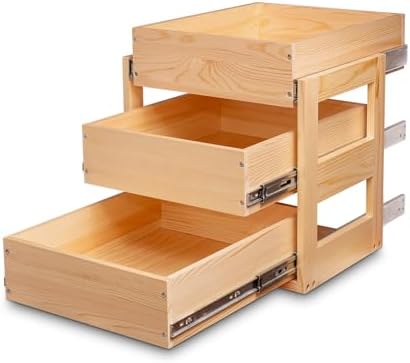 Mulush Pull Out Drawers For Cabinets, 14''W×21''D×19''H Soft Close Slide Out Wood Shelves Storage Organizer for Kitchen, 3-Tier, Finished, Heavy-Duty, Bottom Assembly by Mulush