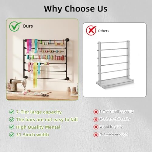 7 Tier Wall Mount Ribbon Organizer, Metal Rack for Craft Room - Image 6
