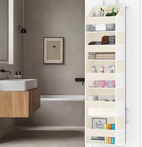 Over Door Organizer with 5 Large Pockets & 10 Mesh Side Compartments - Behind The Door Storage for Bathroom, Bedroom, Closet, Pantry, RV & Nursery - Baby Room Organizer Solution - Beige - Image 2