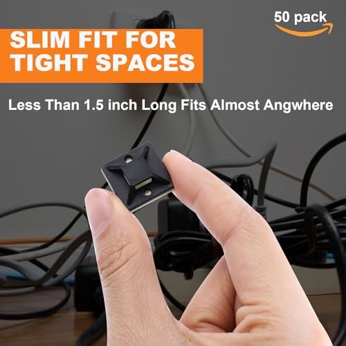 50 Pack 1.5 inch Zip Tie Adhesive Mounts Self Adhesive Cable Tie Base Holders with Multi-Purpose Tie wire clips with screw hole,Anchor stick on wire holder with 8 inch zip ties（Black） - Image 3