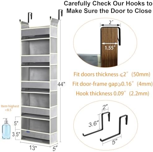 Over The Door Organizer 5-Shelves and 10 Side Pockets, Over The Door Storage for Bathroom Bedroom Nursery, Hanging Door Organizer for Baby Diapers and Kids Toys (13"x5"x44", Grey) - Image 2