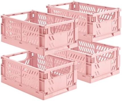 HUUSMOT 4-Pack Collapsible Plastic Storage Baskets, Pink, 9.8"x6.5"x3.8" by HUUSMOT