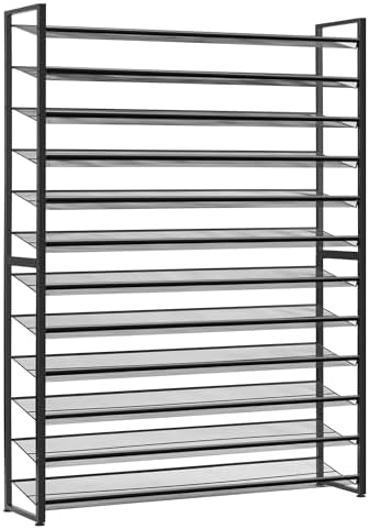 Nunsino Shoe Rack, Long Shoe Organizer,Max Holds 75 Pairs,12 Tier Metal Shoe Storage Shelf,6-Tier Stackable Shoes Organizer for Garage, Entryway,Black by Nunsino