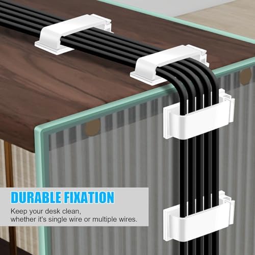 XHF 100 PCS Self Adhesive Cable Clips(L) White,Wire Clips Cable Management Wire Organizer Cord Holder for Under Desk, Car, Wall, TV PC Ethernet Cable - Image 4