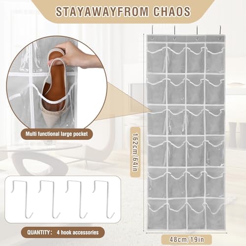 GOMAJI Over the Door 24 Pocket Hanging Shoe Organizer, Space Saving Hanging Storage Holder, Gray, (64" X 19") - Image 3