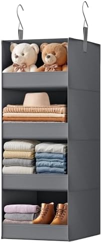 GRANNY SAYS 4-Shelf Hanging Organizer, Closet Hanging Shelves, Closet Hanging Storage Organizers, Organization for Bedroom, Living Room, Baby Nursery, Camper Accessories, Gray, 1-Pack by GRANNYSAYS