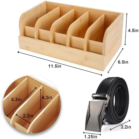 GTI Belt Organizer, 5 Compartments Belt Organizer for Closet and Drawer, Bamboo Display Case for Tie and Belt, Belt Storage Organizer for Men Women (Wooden) - Image 3