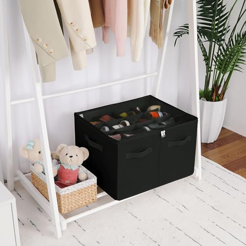 TOPIA HOME Shoe Organizer for Closet, Foldable Shoe Box with Adjustable Dividers and Clear Cover, Space Saving Shoe Storage Organizer Cabinet with Reinforced Handles, Fits 16 Pairs, Black, TP09B - Image 4