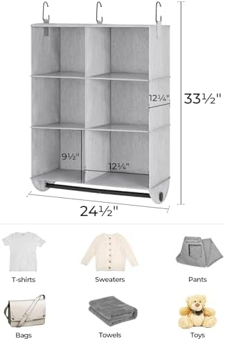 StorageWorks Hanging Closet Organizer with Rod, 6 Sections, 3 Tiers - Image 3