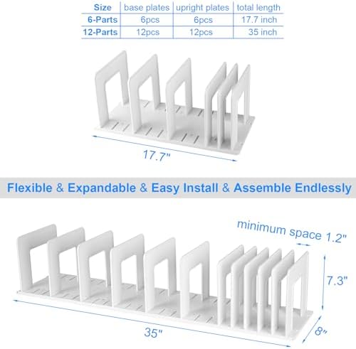 Adjustable Vertical File Sorter Sturdy Plastic Expandable Upright File Holder, Desktop Binder Organizer, Home School Office File Organizer Bookshelf Divider, Assemble Easily Endlessly, White - Image 2