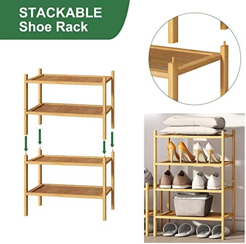 kiplant Small Shoe Rack, 4-Tier Bamboo Wood Shoe Rack for Entryway, Stackable Shoe Organizer for Hallway Closet, Free Standing Shoe Racks for Indoor & Outdoor - Image 5