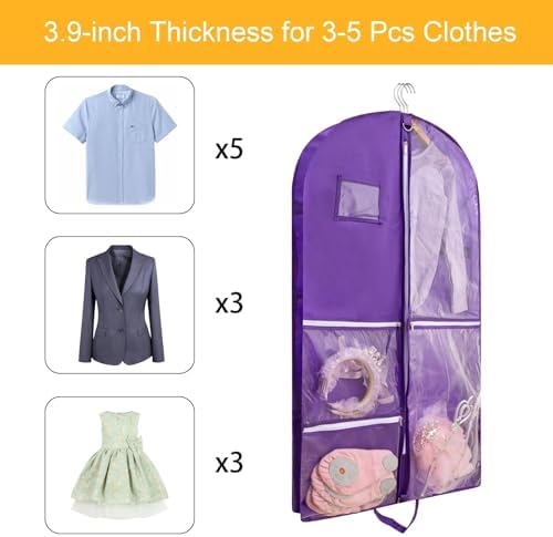 3 Pack Garment Bags for Dance Costumes,40 Inch Dance Garment Bags for Dancers Kids Dance Recital Bags Competition Cheer Uniform Garment Bag for Travel Storage,Dance Recital Gifts for Girls.Purple - Image 6