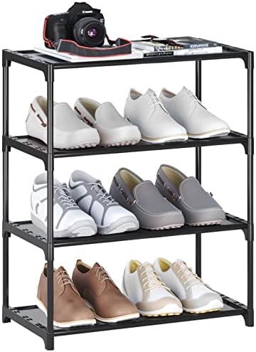 4-Tier Small Shoe Rack Space Saving Shoe Shelf Storage Organizer for Entryway Hallway Closet Bathroom Garage,Stackable Shoe Stand(Black) by Hockmez