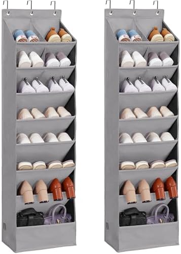 Over Door Organizer with 10 Extra Large Pockets, 23 Pairs Shoes Large Capacity Hanging Storage Organizer for Shoes, Diapers, Dark Grey, 8 Layers, 2-Pack by Unknown