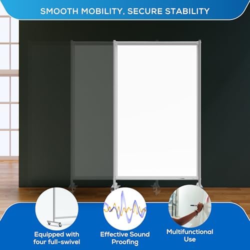 FSE 373-MD4072W Mobile Magnetic Whiteboard Room Divider, 75" Tall Double-Sided Board, Sound Proof Partition Wall Divider with Locking Casters, Steel Frame, Ghost-Resistant Surface, White/Silver - Image 4