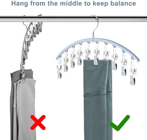 Volnamal Legging Organizer for Closet, Metal Yoga Pants Hanger w/Rubber Coated 2 Pack w/10 Clips Hold 20 Leggings, Hangers Space Saving Hanging Closet Organizer for Closet Organizers and Storage, Blue - Image 4