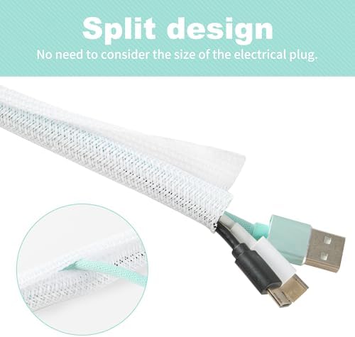 Split Wire Loom 2pcs 1/2 Inch 10ft, Braided Cable Sleeve for Cable Management, Cord Protector for Pets, TV, Desk & Automotive, White - Image 2
