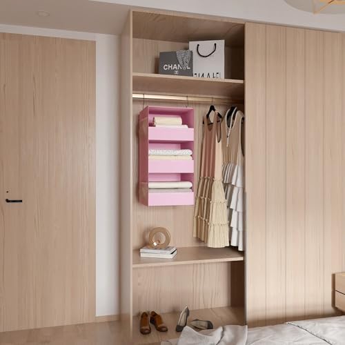 3-Shelf Hanging Closet Organizer, Washable Foldable Storage Shelves, Pink - Image 6