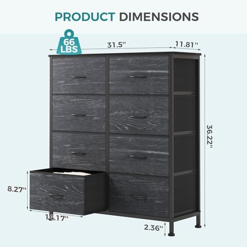 OLIXIS Dresser for Bedroom, 8 Storage Drawers, Tall Fabric Tower Organizer - Image 3