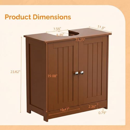Bonnlo Pedestal Sink Storage Cabinet, 24" Espresso Under Sink Bathroom Storage Cabinet with 2 Doors and Adjustable Shelf, Traditional Bathroom Space Saver Organizer for Small Spaces, Water-Resistant - Image 3