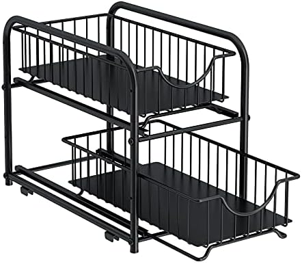 2-Tier Pull Out Organizer Under Sink Sliding Cabinet Rack,Black by AIYAKA