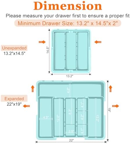 Large Utensil Drawer Organizer Expandable Silverware Organizer for Kitchen Drawer Adjustable Cooking Utensil Holder Cutlery Flatware Tray Spatula Tools Gadgets Storage Dividers Plastic Turquoise - Image 4