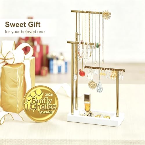 SRIWATANA Jewelry Organizer Display Extra Tall Necklace Holder 3 Tier Jewelry Tree Stand, Gift Idea (White & Gold) - Image 3