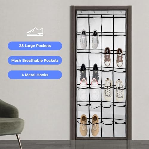 GOMAJI 28 Large Pockets Over the Door Shoe Organzier, Hanging Shoe Organizer for Door Large Capacity Shoe Storage Bag with 4 Metal Hooks - Image 5
