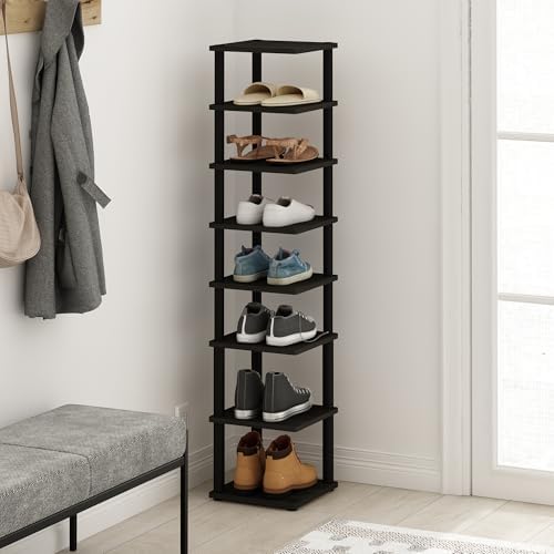 Furinno Turn-N-Tube Vertical Shoe Rack, 8-Tier Narrow Shoe Organizer, Free Standing Shoe Storage, Shoe Shelf for Boots, Sneakers, 11.6 x 11.6 x 52.6, for Closet, Entryway, Office, Garage, Espresso - Image 2