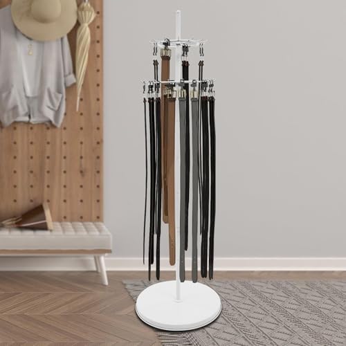 Floor Standing Belt Display, Metal Retail Tie Rack Hanger Organizer, Belt Stand Shelf for Clothing Store Bedroom Business (White) - Image 4