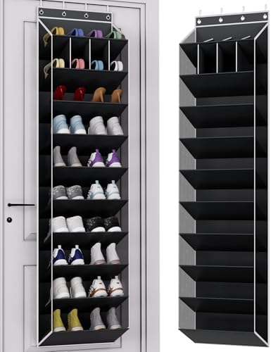 KYEVIS 10-Tier Large Size Over the Door Shoe Organizer, 20 Pairs Hanging Shoe Rack for Closet with Deep Pockets, Space-Saving Storage for Sneakers, Boots Heels (Black) by StrongandOrganizer