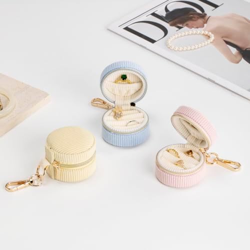 Ring Box & Holder with Keychain, Mini Velvet Jewelry Travel Case, Small Organizer for Earrings Necklaces, Engagement Wedding Couples Gift for Women Bride (Pink) - Image 5