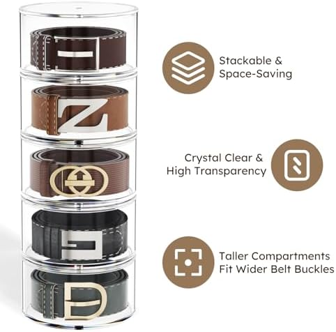 FEMELI Acrylic Belt Storage Organizer For Closet 3-Layer Stackable Belt Box - Image 2