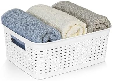 Plastic Storage Baskets for Cabinets, Household Pantry Organization with Handle,Organizer Bins for Room,Bathrooms,Under-Sink,Kitchen (White, S-3PACK) - Image 4