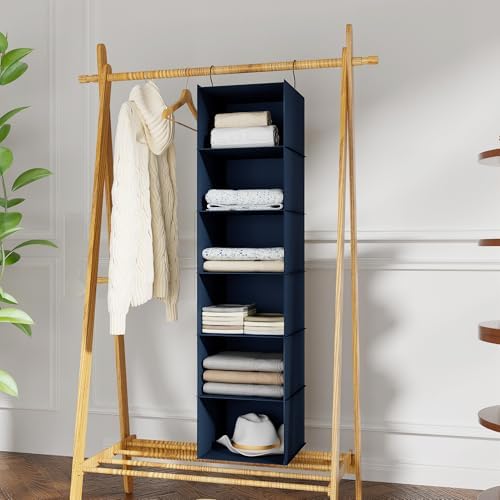 Hanging Closet Organizer 6-Shelf, Oxford Fabric Wardrobe Storage, Navy Blue - Image 2