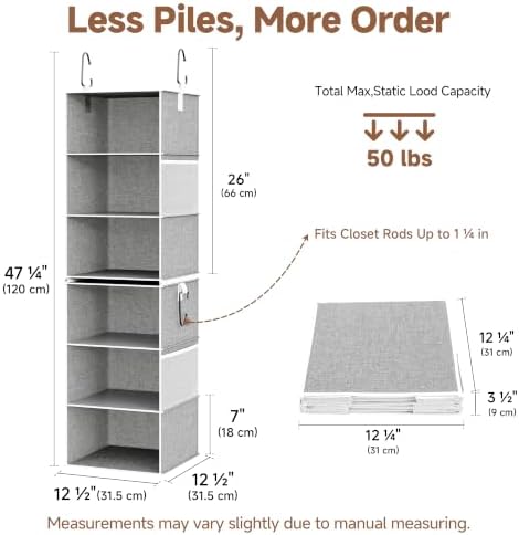 StorageWorks Hanging Closet Organizer, 6-Shelf with 2-in-1 Design, Ivory - Image 2