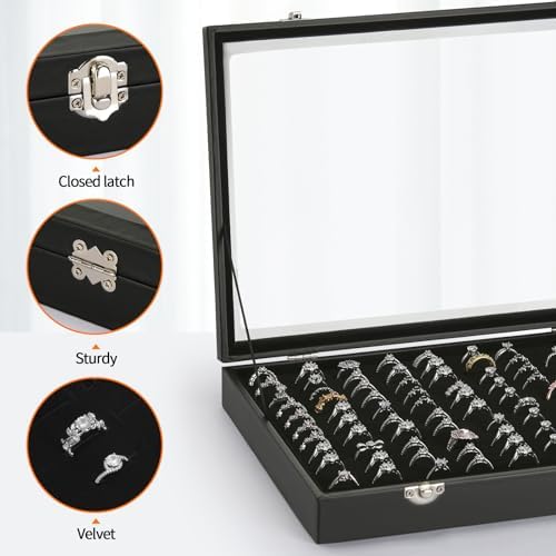 KUKUVR 100 Slots Ring Organizer Box for Jewelry Display (Black) - Image 3