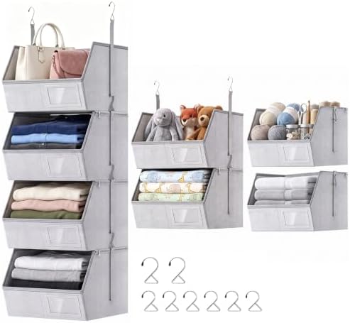 4-Tier Hanging Closet Organizer, Detachable Hanging Storage Shelves with Reinforced Side Panels, Hanging Closet Organizer for Clothes, Sweaters, Towels, Socks & Accessories, Gray by Unknown