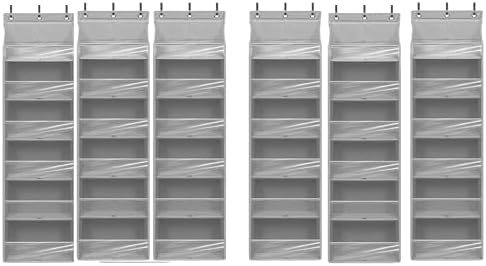 Over Door Organizer with 6 Extra Large Pockets 12 Side Pockets, Sturdy Closet Storage Rack, Hanging Storage Organizer with Clear Window for Shoes, Diaper, Bedroom, Bathroom, Grey, 6-Pack by Unknown